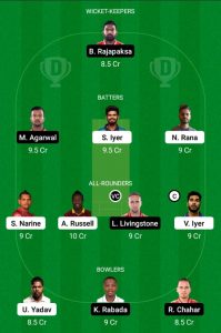 kkr vs punjab kings dream11 team