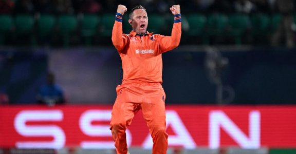 Van der Merwe in action during the Nepal vs Netherlands match.