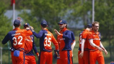 Netherlands cricket team celebrating a victory