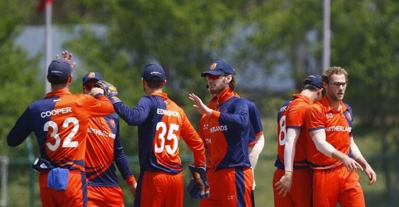 Netherlands cricket team celebrating a victory