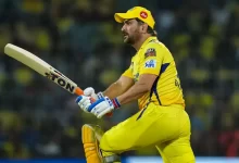 MS Dhoni playing a shot in the CSK vs GT match in IPL 2024