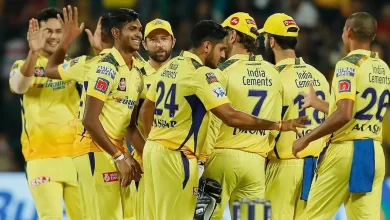 Chennai Super Kings team celebrating after taking wicket in IPL