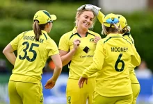 Georgia Wareham celebrating after taking a wicket in Bangladesh