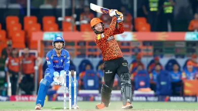 Heinrich Klaasen playing a big shot during the match with MI in IPL 2024