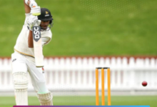 Rachin Ravindra showcasing his batting skills in a Test match against New Zealand.