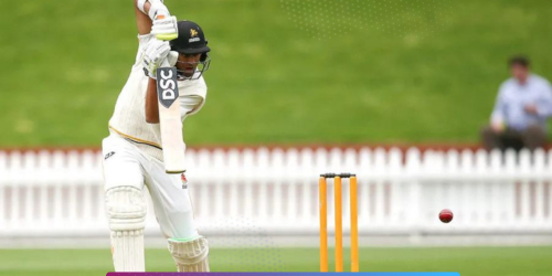 Rachin Ravindra showcasing his batting skills in a Test match against New Zealand.