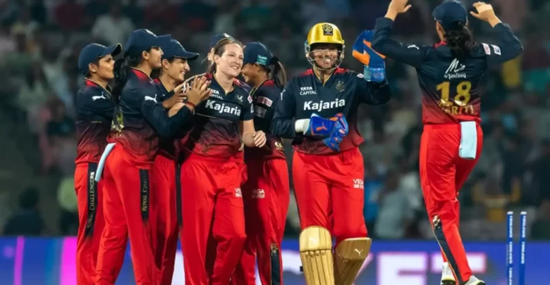 Royal Challengers Bangalore Women celebrating after taking a wicket in WPL eliminator 2024