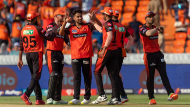 SRH team celebrating after a wicket in IPL 2024