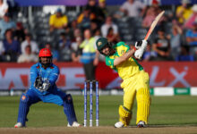 Australian player playing a shot against Afghanistan in an ODI series