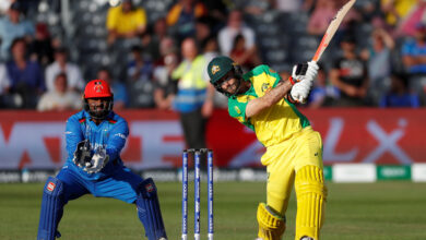 Australian player playing a shot against Afghanistan in an ODI series