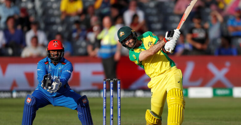 Australian player playing a shot against Afghanistan in an ODI series