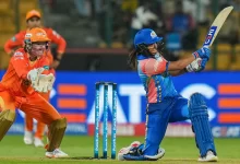 Harmanpreet Kaur playing a shot against Gujarat Giants