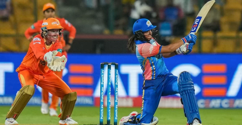 Harmanpreet Kaur playing a shot against Gujarat Giants