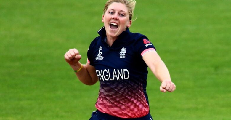 Heather Knight celebrating after taking a wicket in a T20 match