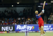 Virat Kohli playing a shot against Punjab Kings in the IPL 2024 match