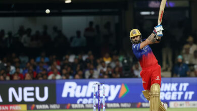 Virat Kohli playing a shot against Punjab Kings in the IPL 2024 match