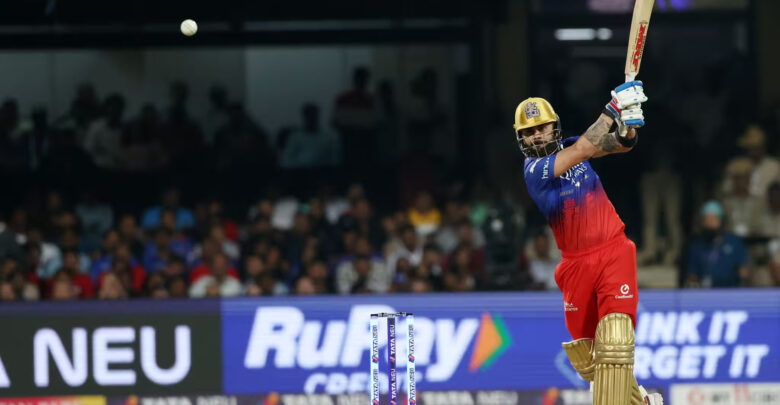 Virat Kohli playing a shot against Punjab Kings in the IPL 2024 match