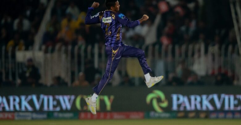 Akeal Hosein celebrating after taking a wicket