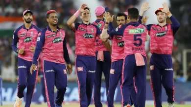 Rajasthan Royals players celebrating after taking a wicket in IPL