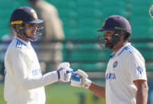 Rohit Sharma celebrating his century with Shubman Gill in the 2024 Test match against England in Dharamsala.