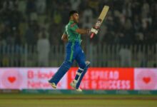 Usman Khan celebrating after scoring the fastest century in PSL 2024