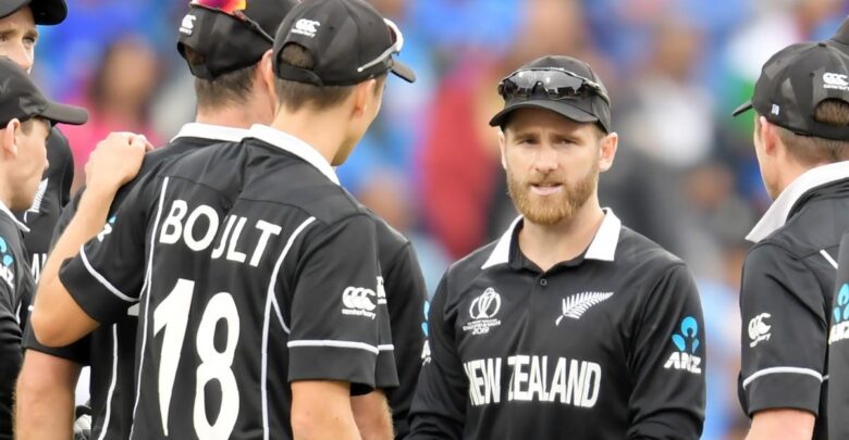 New Zealand cricket team strategizing with their captain