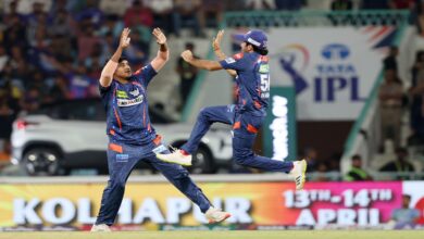 Yash Thakur and Ravi Bishnoi celebrating after taking a wicket against LSG IPL 2024