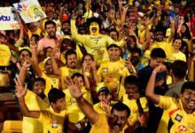 Chennai Super Kings fans cheering in the ground