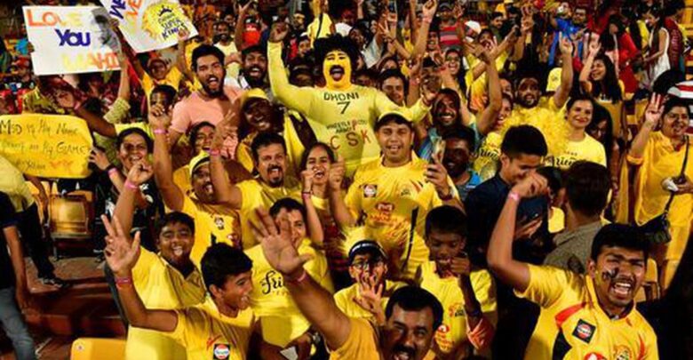 Chennai Super Kings fans cheering in the ground