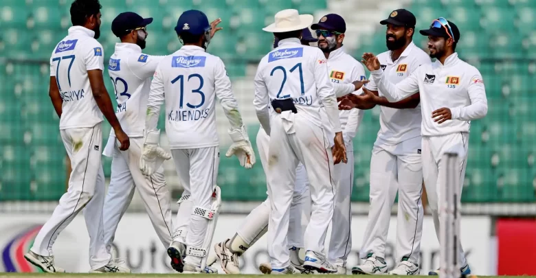 Sri Lankan players celebrating after winning the 2nd Test match against Bangladesh in 2024