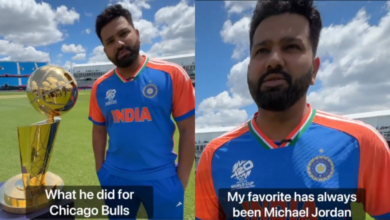 Rohit Sharma with Larry O'Brien Trophy before warm-up match against Bangladesh