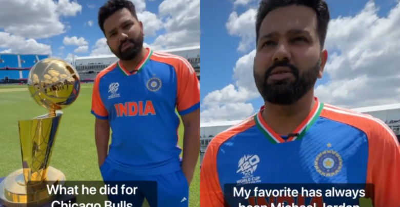 Rohit Sharma with Larry O'Brien Trophy before warm-up match against Bangladesh