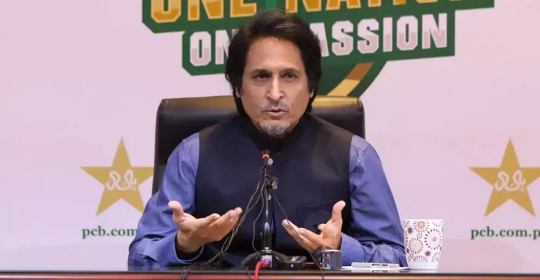 Ramiz Raja looking concerned during a cricket match