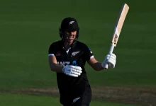 Sophie Devine celebrating her fifty against England Women in a T20 match.