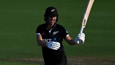 Sophie Devine celebrating her fifty against England Women in a T20 match.