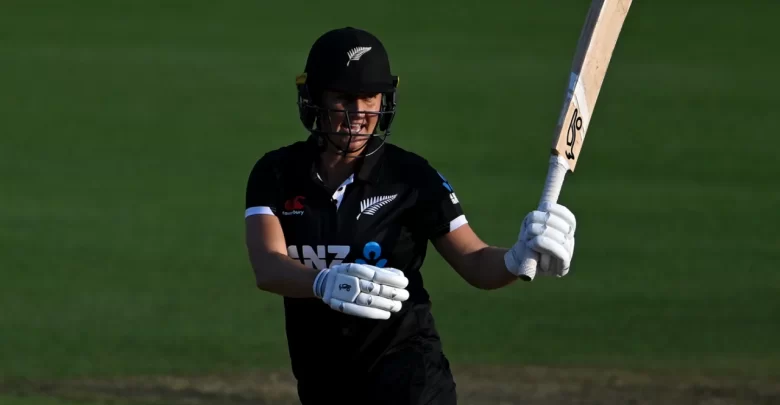 Sophie Devine celebrating her fifty against England Women in a T20 match.