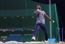 Shoriful Islam practicing bowling during Bangladesh's net session