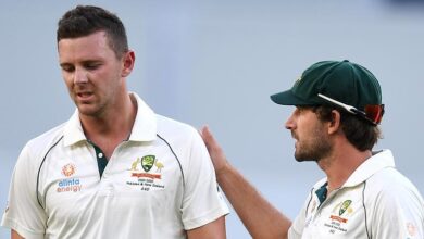 Josh Hazlewood suffers a hamstring injury during the match against New Zealand