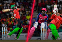 Shai Hope and Shimron Hetmyer batting for Guyana Amazon Warriors during CPL 2024 match against Barbados Royals.