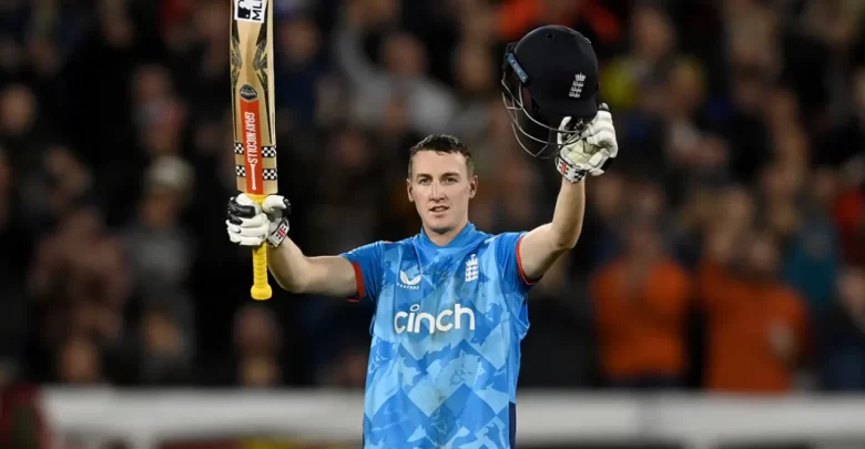 Harry Brook celebrating his maiden ODI century during the match against Australia.