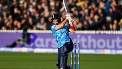 Liam Livingstone hitting a six against Australia during the fourth ODI at Lord's.