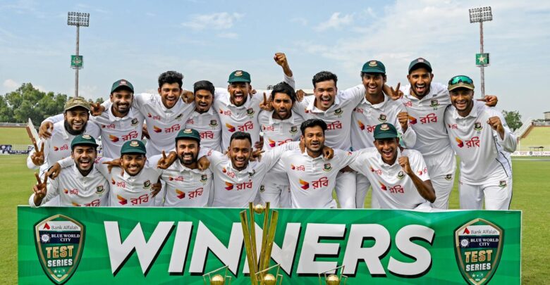 Bangladesh cricket team celebrates historic Test series win against Pakistan