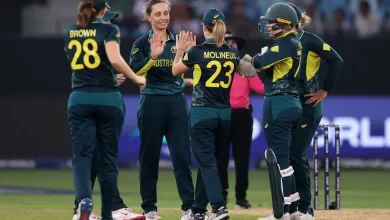 Ashleigh Gardner celebrating a wicket in Australia's win over Pakistan in the Women's T20 World Cup 2024.