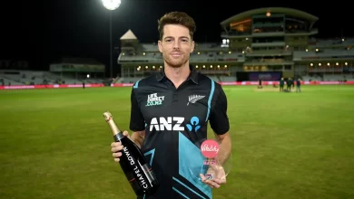 Mitchell Santner leading New Zealand in a T20I match