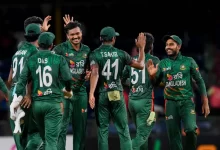 Taskin Ahmed celebrates an early wicket during Bangladesh’s dominant T20I series win over West Indies.