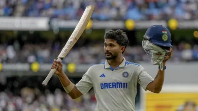 Nitish Reddy celebrates his maiden Test century at the MCG.