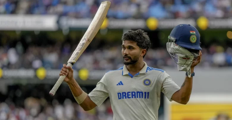 Nitish Reddy celebrates his maiden Test century at the MCG.