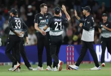 Jacob Duffy bowling during his match-winning spell against Sri Lanka in the T20I series.