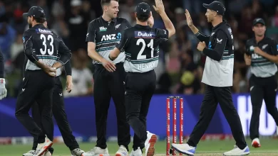 Jacob Duffy bowling during his match-winning spell against Sri Lanka in the T20I series.