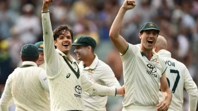 Australia cricket team celebrates victory at MCG as Indian batting collapses in the final session.